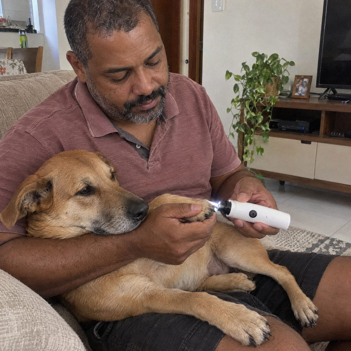 Patinha · Lixa de unha pet com LED (em uso)