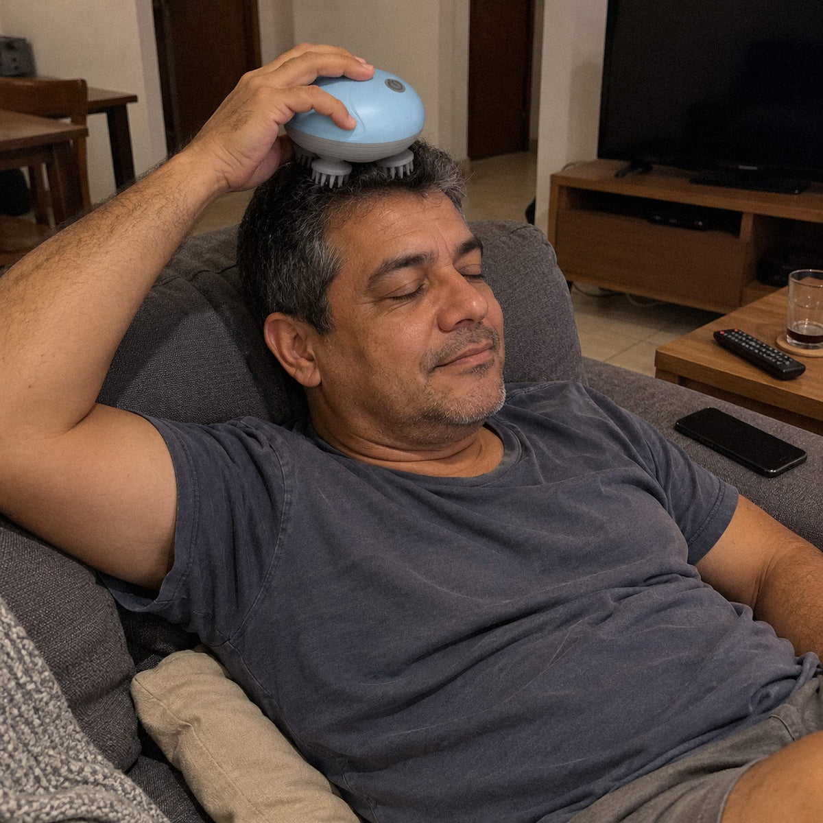 Cafuné · Massageador elétrico de couro cabeludo (em uso)