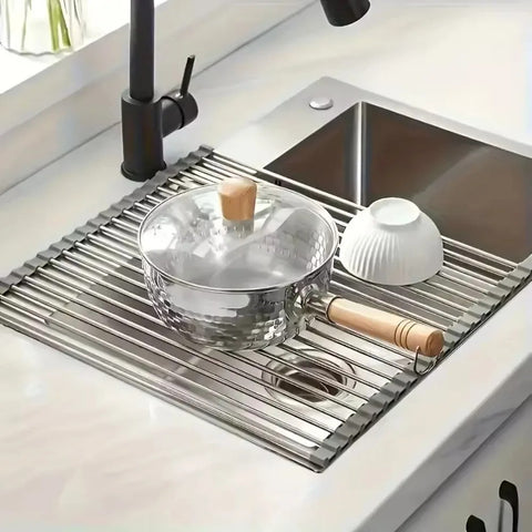 Enrola · Escorredor de louça enrolável de inox