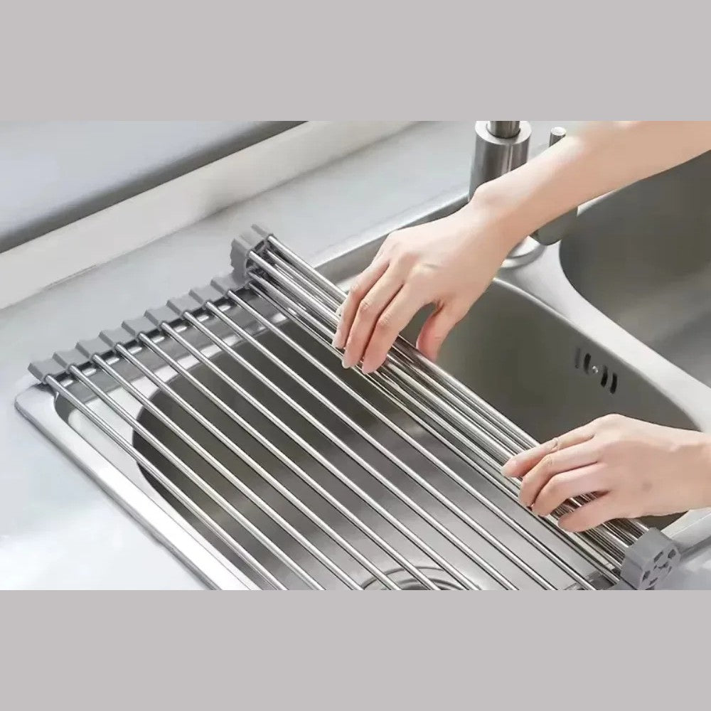 Enrola · Escorredor de louça enrolável de inox