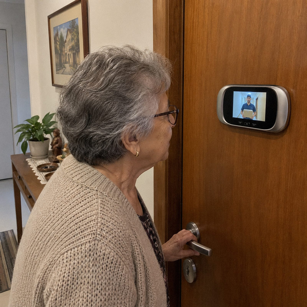 Espia · Olho mágico digital com tela (em uso)