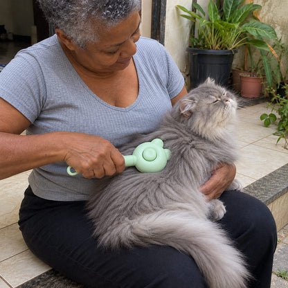 Escovinha · Escova autolimpante pra pet (em uso)