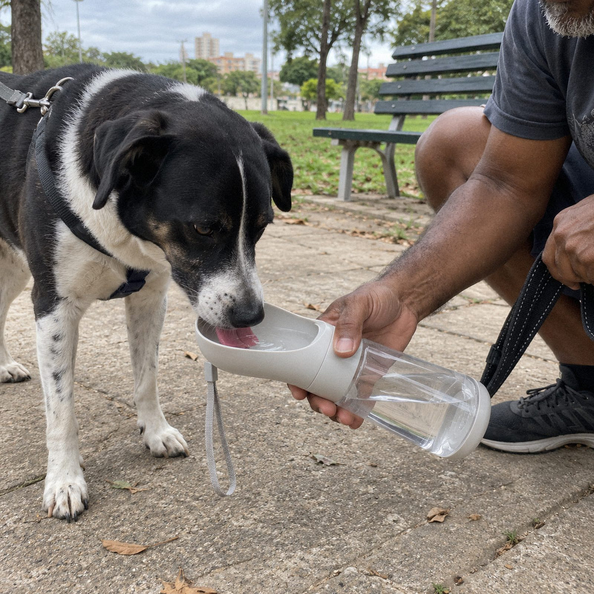 Passeio · Garrafa de água pra pet (em uso)