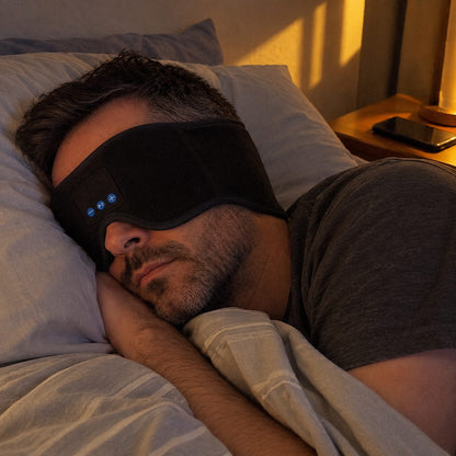 Cochilo · Máscara de dormir com fone (em uso)